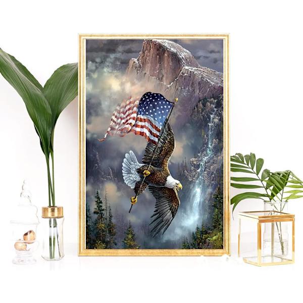 5D DIY Aikuisille ja lapsille Timanttimaalaussetti Kotka Amerikan lippu Täydellinen