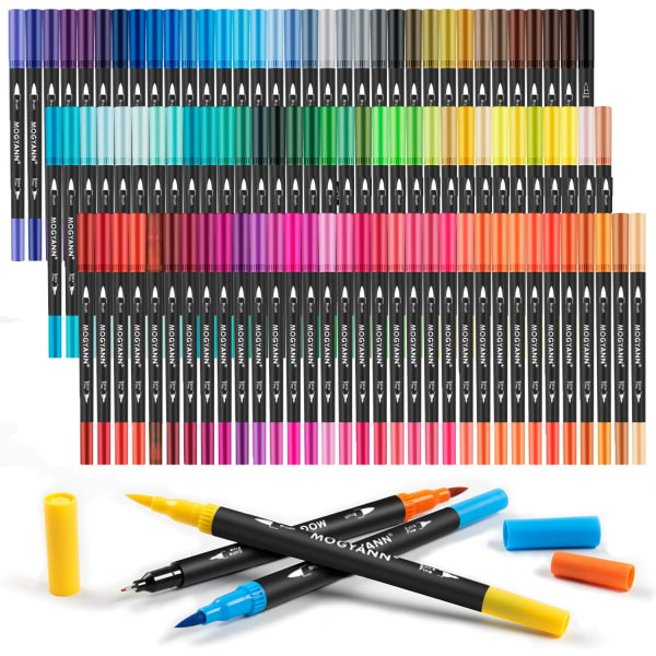 100 st dubbelspets färgpennor för vuxna med fina spetsar och penslar f