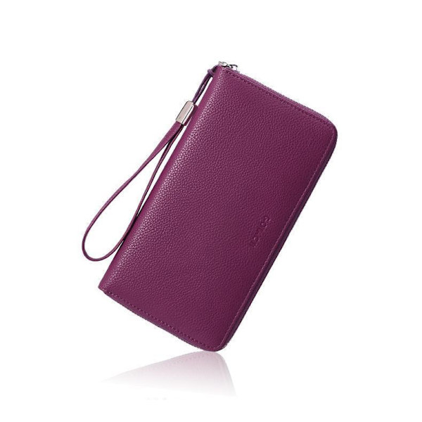 Damepung RFID Blokerende Læder Lynlås Pung Stor Kapacitet Lang Pung Kreditkort Clutch Wristlet - Lilla