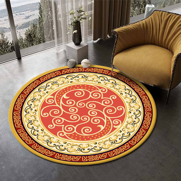 Round Area Rug Mandala Rugs for Bedroom Bathroom Washable Non-Slip Circle Floor Mats Chic Bohemian Home Decor Carpets - Style 9