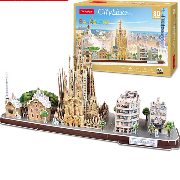Stereoskopisk puslespil bylandskab puslespil bygningsmodel (Barcelona)