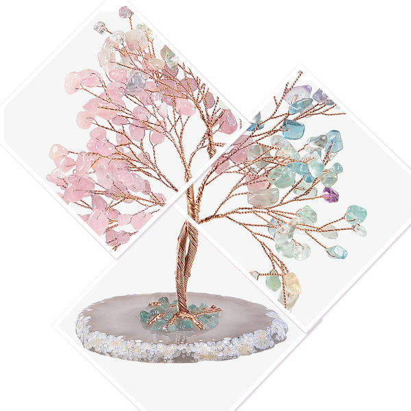 Käsintehty Kristalli Rahapuu Agati Viipaleen Pohjalla Elämän Puu Feng Shui Bonsai Koti Sisustus Rakkaudelle Onnelle ja Vauraudelle, Ametisti & Rose Quartz