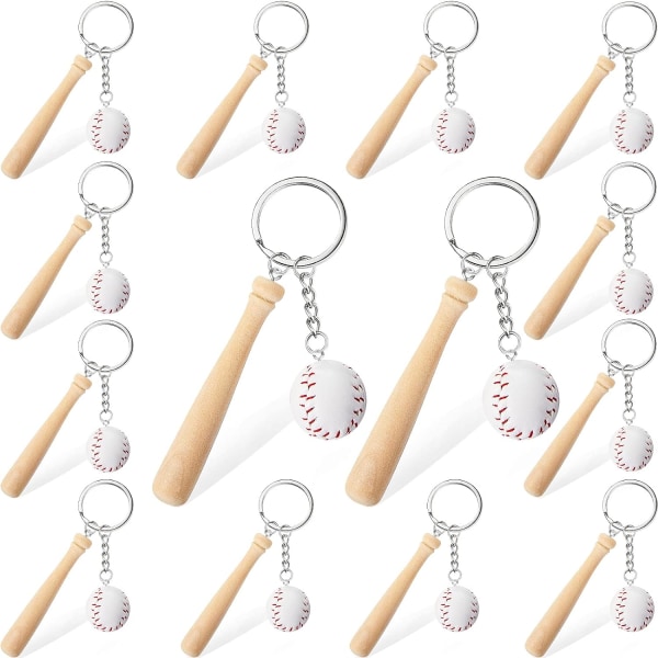 16 bitar mini baseball nyckelring med träslagträ för sport dem