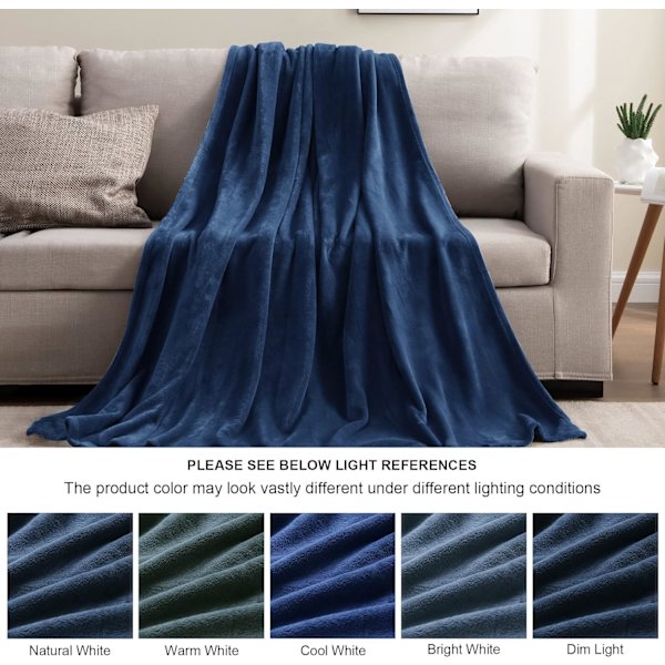 Marineblå Fleece Tæpper til Sofa og Seng, Hyggeligt Fuzzy Tæppe,