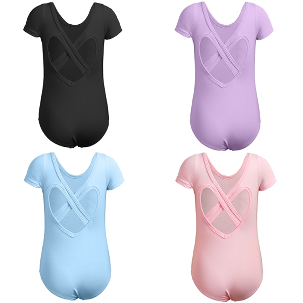 Jente Kort Ermet Leotard med Skjørt Barn Dans Ballet Tutu Kjole - Svart 110cm