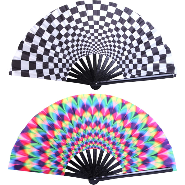 2pcs Rave Hand Fan Bamboo Holding Hand Fan Large Folding Fan wit