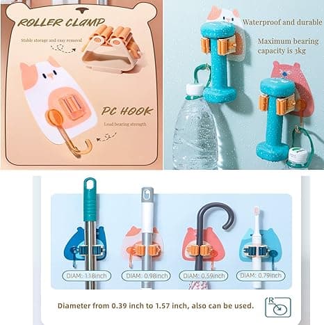 2-pack väggmonterad mopp- och kvasthållare med 1 krok, ingen ånger