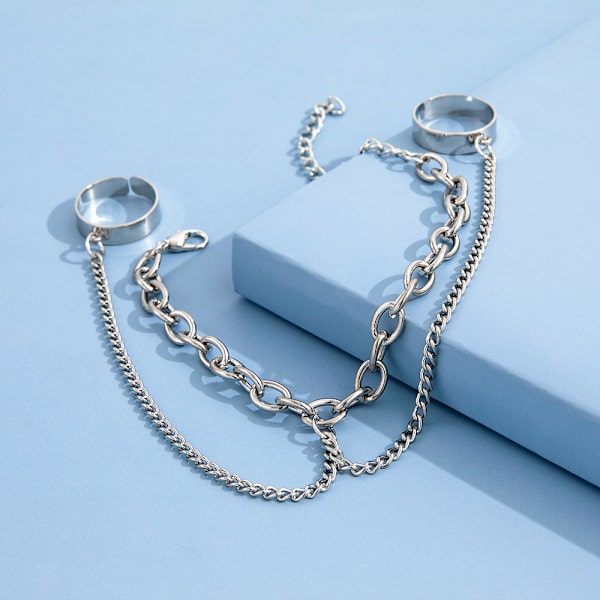 Punk geometrisk silverfärgad kedjearmband för män och kvinnor
