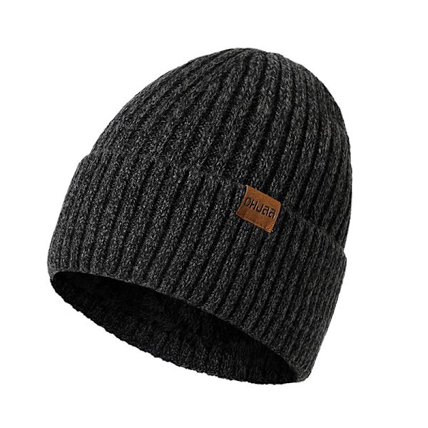 Herrar Beanie Hattar, Vinterhattar för Män Kvinnor Varma Termiska Fleecefodrade, Tjock Stickad Mode Skallehatt för Killarna - mörkgrå