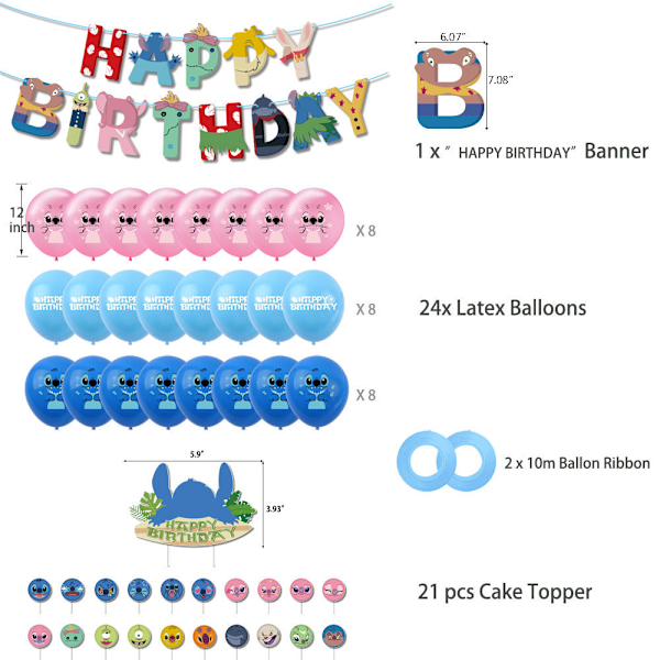 Tähti Vauva Stitch -teemainen syntymäpäiväjuhlan koristelu Stitch Lasten Syntymäpäivä Ilmapallo Vetolippusetti
