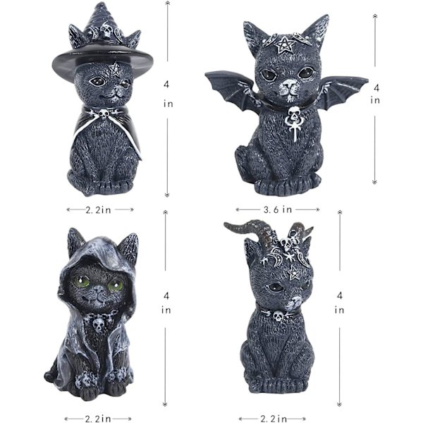 Set med 4 Halloween-prydnader för katt, kattdekor, kattfigurer katt H