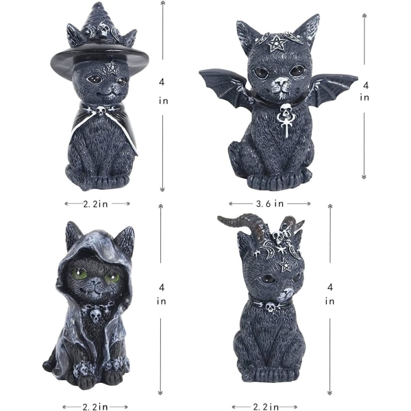 Sett med 4 Halloween-pynt i form av katter, kattedekor, kattefigurer