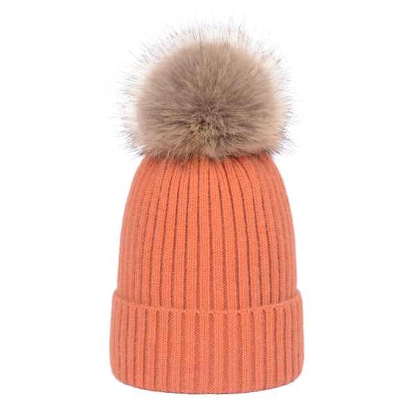 Knitted Cozy Warm Winter Snowboarding Ski Hat with Pom Pom Slouchy Cap for Kids Baby - orange