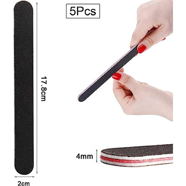 5-pack professionella nagelfilar, 100/180 dubbelsidig nagelfil