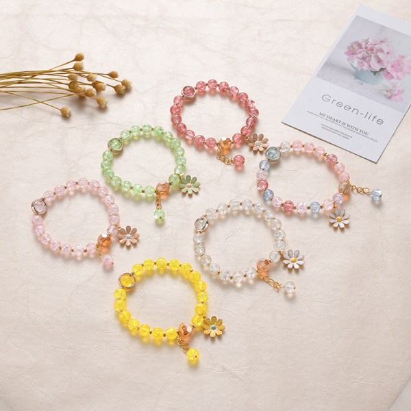 6pcs Flowers Daisy Bracelets Bohemian Colorful Crystal Beaded Br