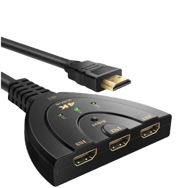 3-portars HDMI-växel med pigtail-kabel kompatibel med 4K @30Hz