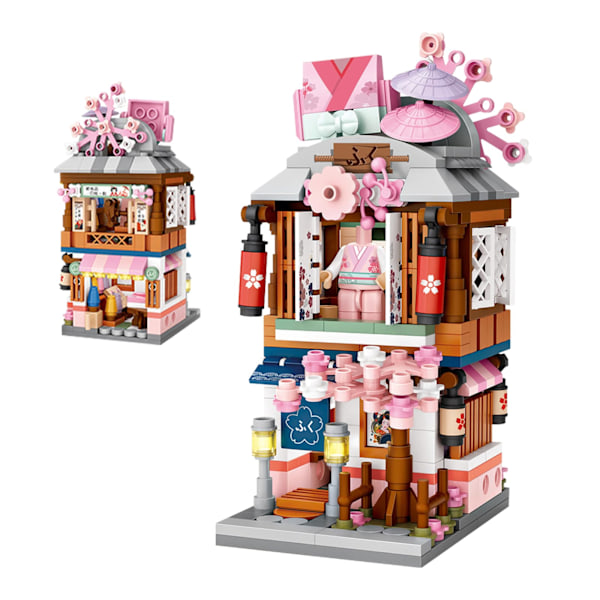 Japanske Gatebutikk-Klosser, Mini DIY Byggeklosser Modell Byggeleke (Kimonobutikk)
