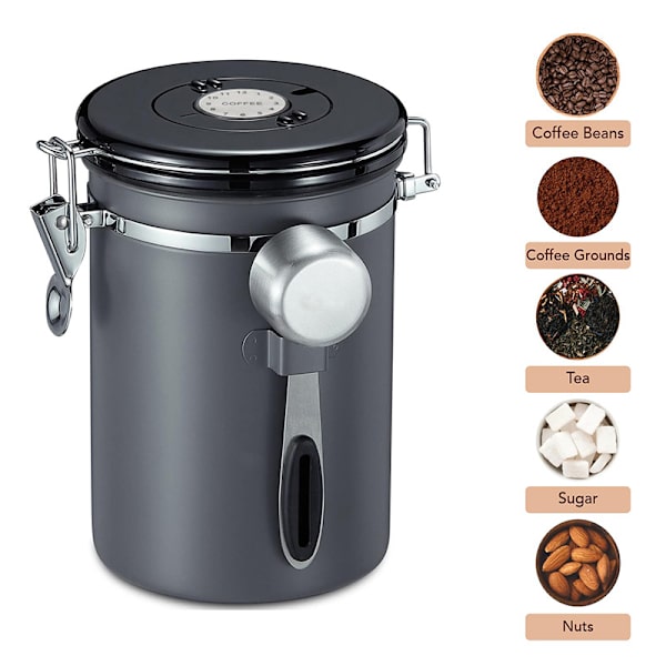 Rustfrit Stål Kaffebeholder med Dato til Opbevaring af Mad 1,8L