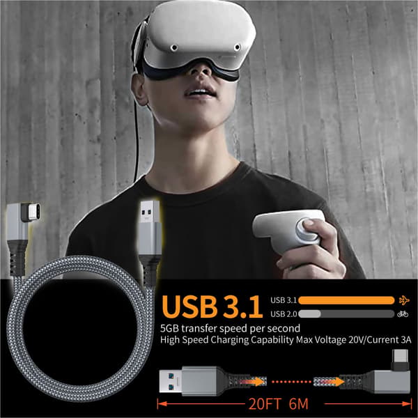 Kabel (2-pack 9,8 fot) Snabbladdning Vinkel USB Typ C-kabel,