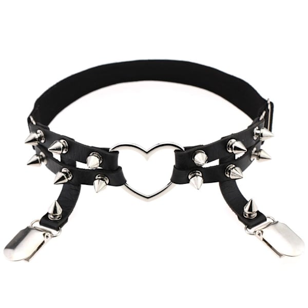 Gotisk Suspender Benring, 2 stk. Hjerte Studded Elastisk Ben Garte