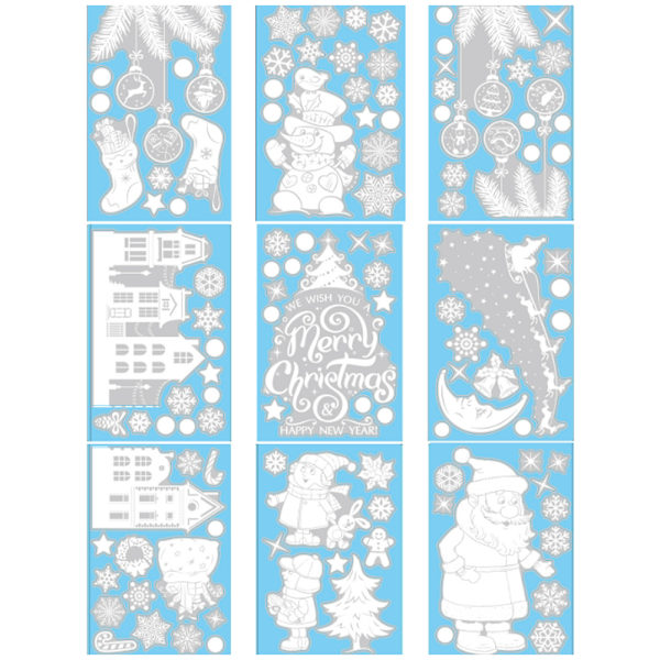 27 Statiske Jule Vindue Stickers, Vindue Glas Stickers, Whit