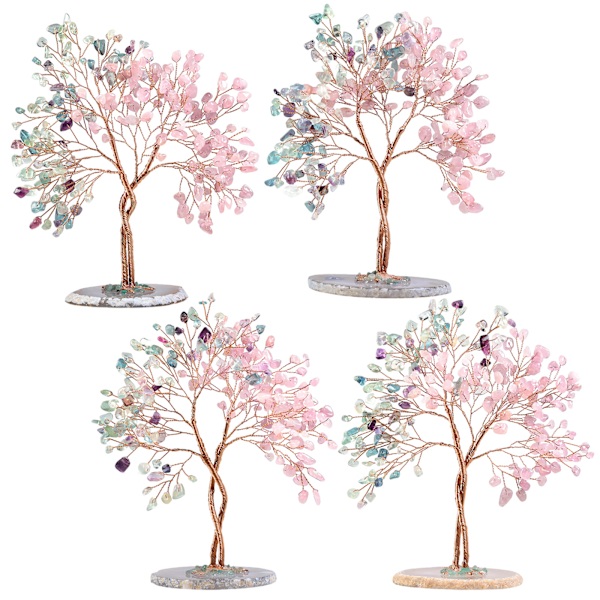Käsintehty Kristalli Rahapuu Agati Viipaleen Pohjalla Elämän Puu Feng Shui Bonsai Koti Sisustus Rakkaudelle Onnelle ja Vauraudelle, Ametisti & Rose Quartz