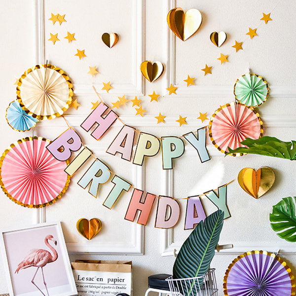 2 stk. Happy Birthday Banner Bunting Designe Fed Bogstav Dekoration