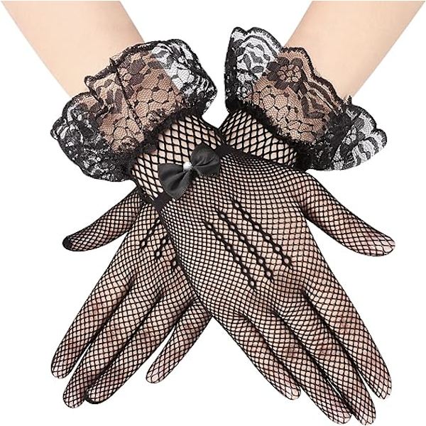 Eleganta korta handskar i mesh för damer med spets