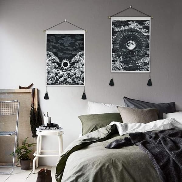 Set med 2 måne- och stjärntapeter Ocean Wave-tapeter svart och