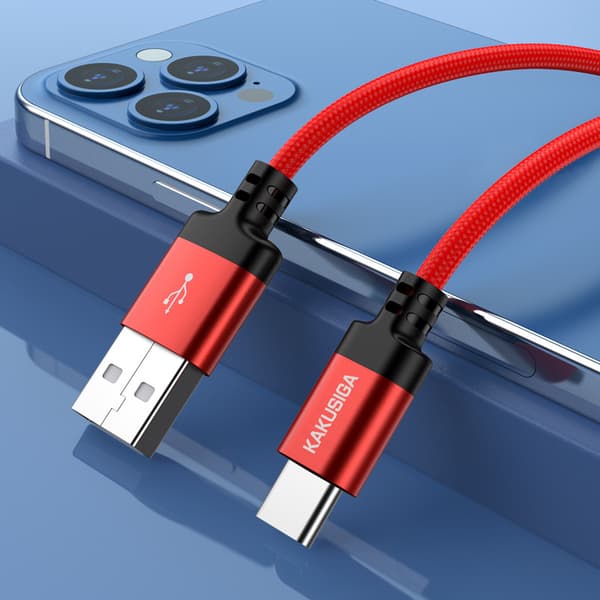 2-pakning, rød og sort USB C-kabel 3A hurtiglading, etguuds USB
