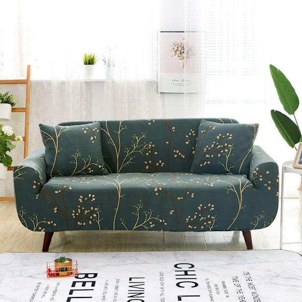 Elastisk trykt sofaovertrekk med samme putetrekk Medium