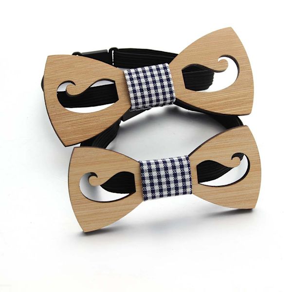 2 kpl Classic Maple Wood Bow Tie Openwork Mustache Ecolo Blac