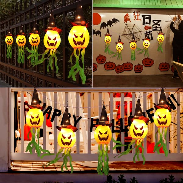 5 LED-drivna Halloween-lyktor med timer, 3D orange Li