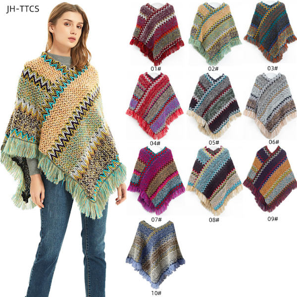 Ponchos för Kvinnor, Damponchos och Sjal Winter Retro Snygg Poncho Sjal för Kvinnor - Grå