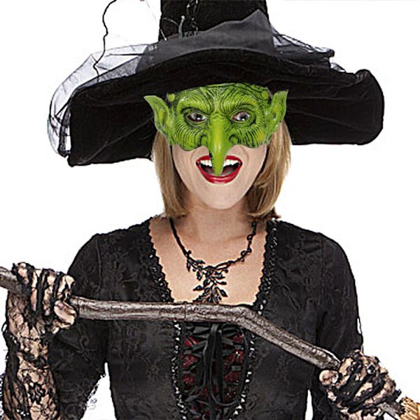 Gammal kvinna häxmask häxa vuxen skräck demon huvudbonad mask hall
