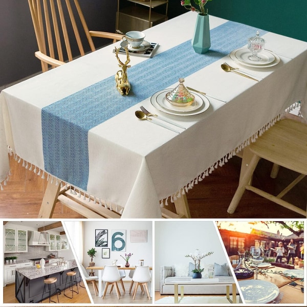 Rektangulär Duks för Matbord Rustik Farmhouse Köksbord Duk Kaffebordsskydd, Bomullslinnetyg Liten Rektangulär Duk, Blå 140*240cm
