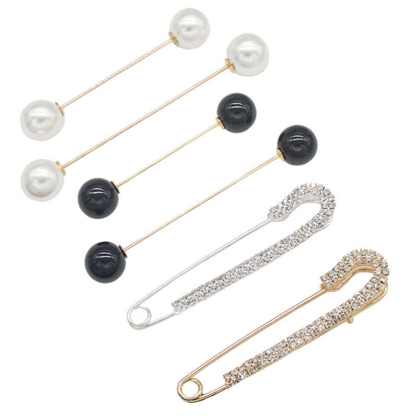 1 set med 6 stycken tröjklämma dubbelhuvud pärla brosch set cros