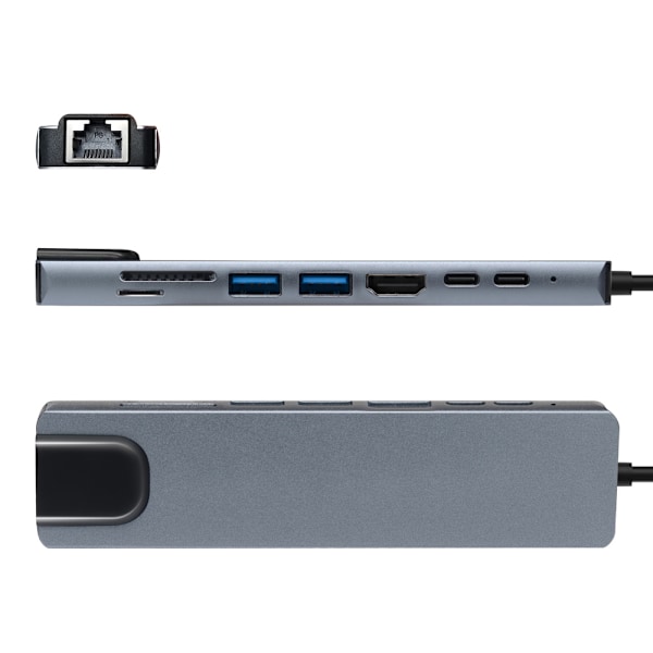 Type-C udvidelsesdock hub 8 i 1 hub multifunktionel bærbar exten