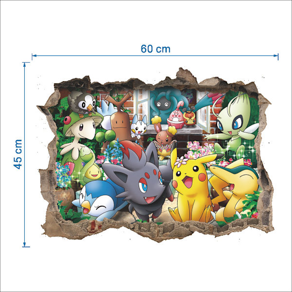 3D-sarjakuva rikkinäinen seinätarra vauvahaltia Pikachu-tarra Kindergart