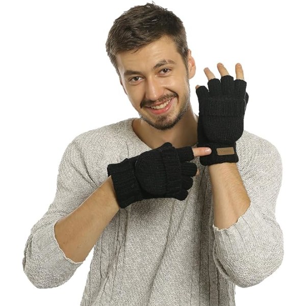 Konvertibla fingerlösa handskar Vinter stickade vantar Ull Varma handskar
