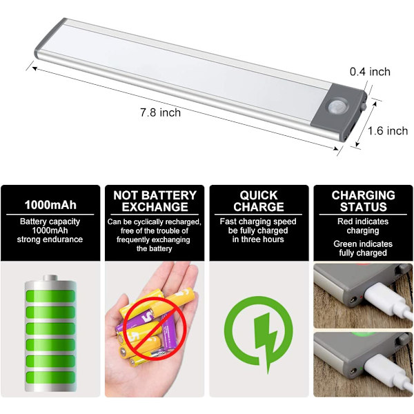 2 LED-rörelsesensorlampor för skåp (vitt ljus) 20cm