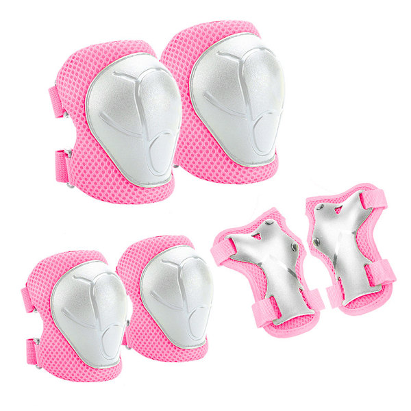 Barn skyddsutrustning set knäskydd för barn 3-14 år (6PCS) Pink and white