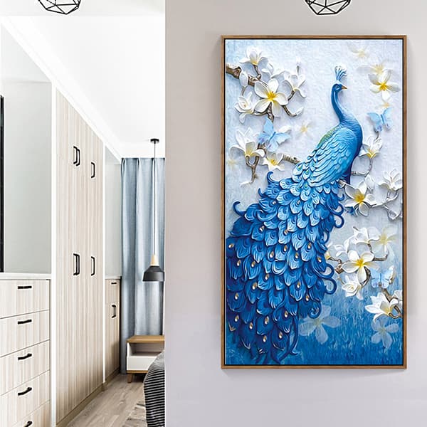 Stort DIY blå påfugl 5D full diamantmalerisett (60x100CM) B