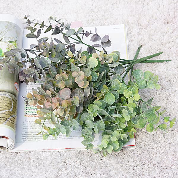 3 stk. Kunstige Plastplanter Blade Grøn Eucalyptus Gren fo