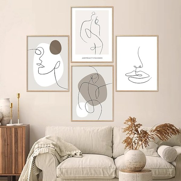 Plakat veggdekor, sett med abstrakte linjebilder, moderne malerier