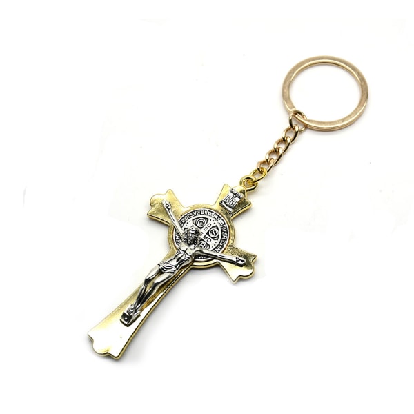 Saint Benedict Evil Protection Medal Cross Metal Keychain Faith