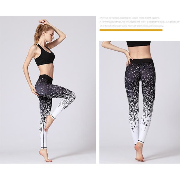 Højtaljede trykte skinny danse- og bodybuildingbukser - sort og hvid XL