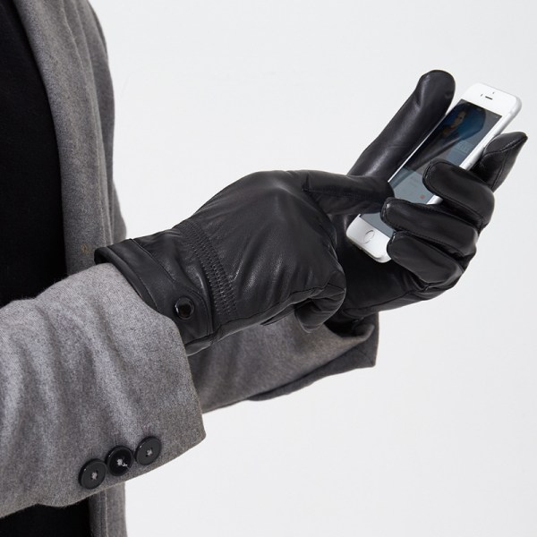 1 par Haining sorte touch screen herrehandsker i læder