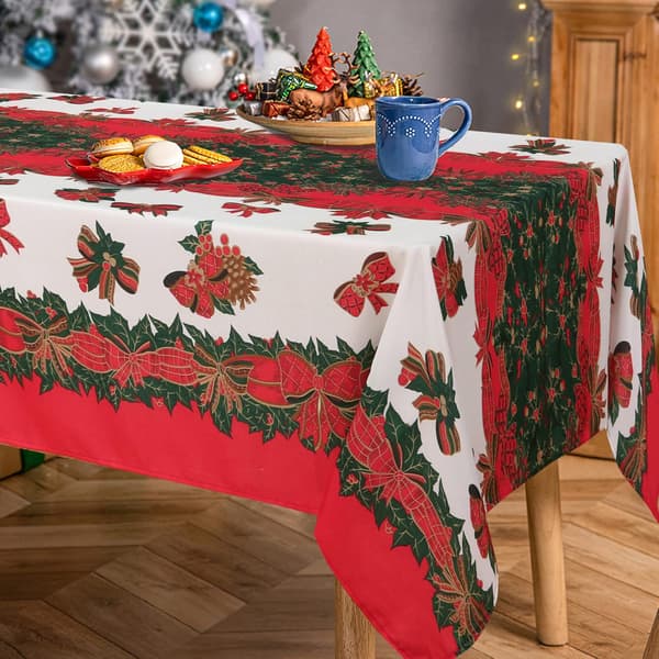 Rektangulær juledug - 59x71 tommer Holly Ribbon mønster