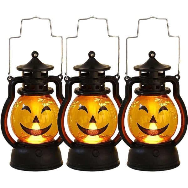 3 Pack Halloween Pumpkin Lanterns with Handle, Portable Hanging